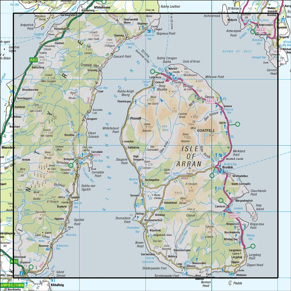 OMN4 image showing the area of the Ordnance Survey 1:50,000 Landranger map 69 Isle of Arran
