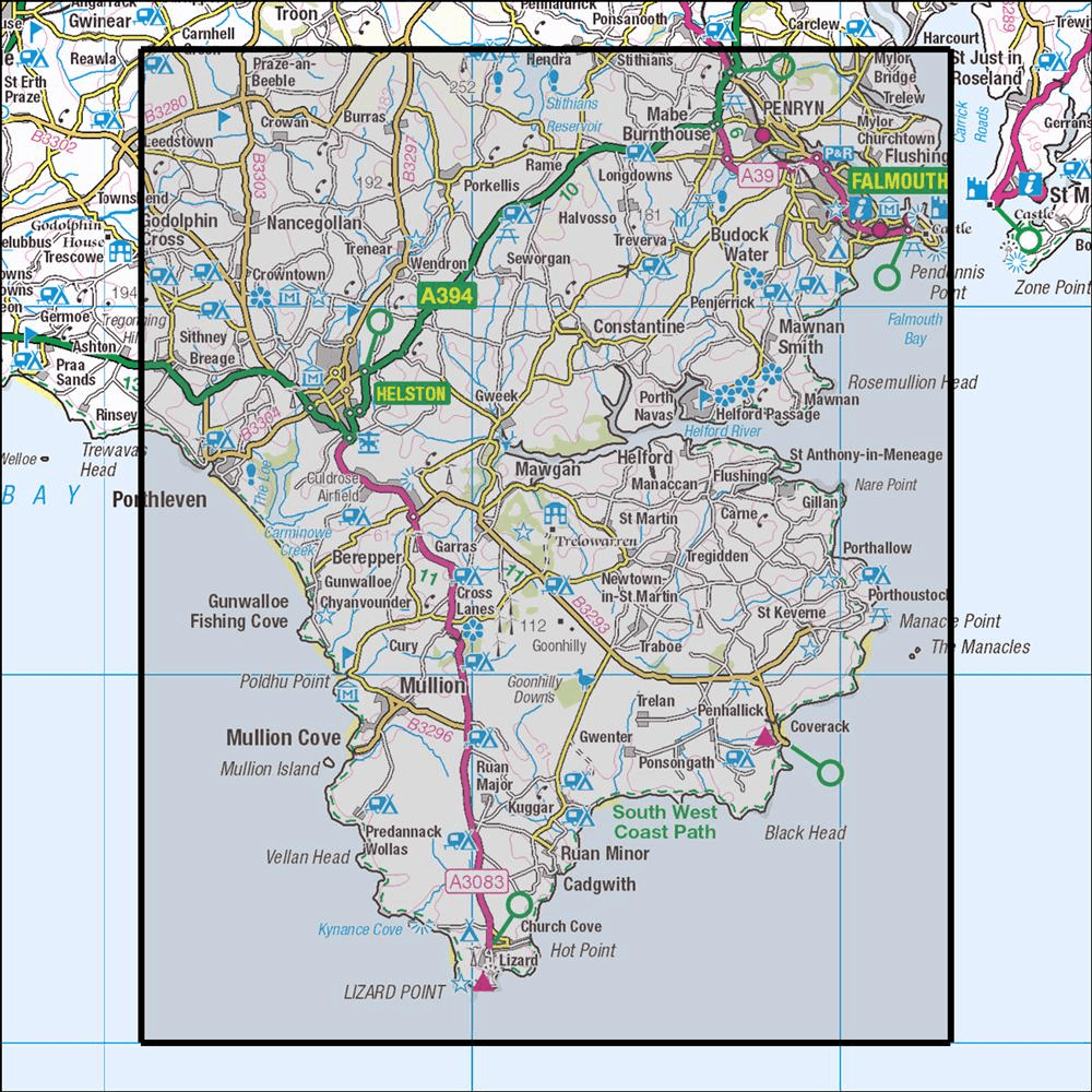 OMN4 image showing the area of the Ordnance Survey 1:25,000 Explorer map 103 The Lizard