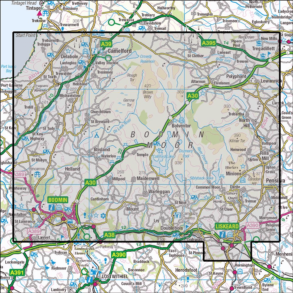 OMN4 image showing the area of the Ordnance Survey 1:25,000 Explorer map 109 Bodmin Moor