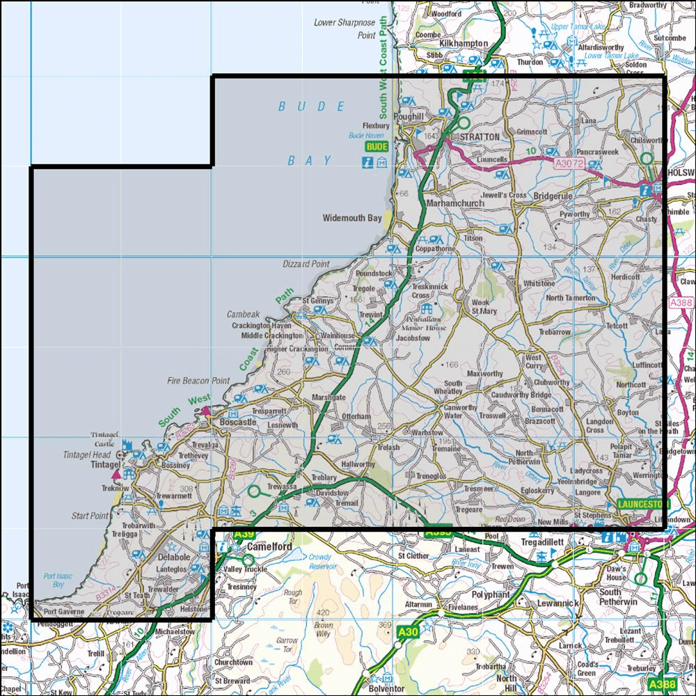 OMN4 image showing the area of the Ordnance Survey 1:25,000 Explorer map 111 Bude, Boscastle & Tintagel