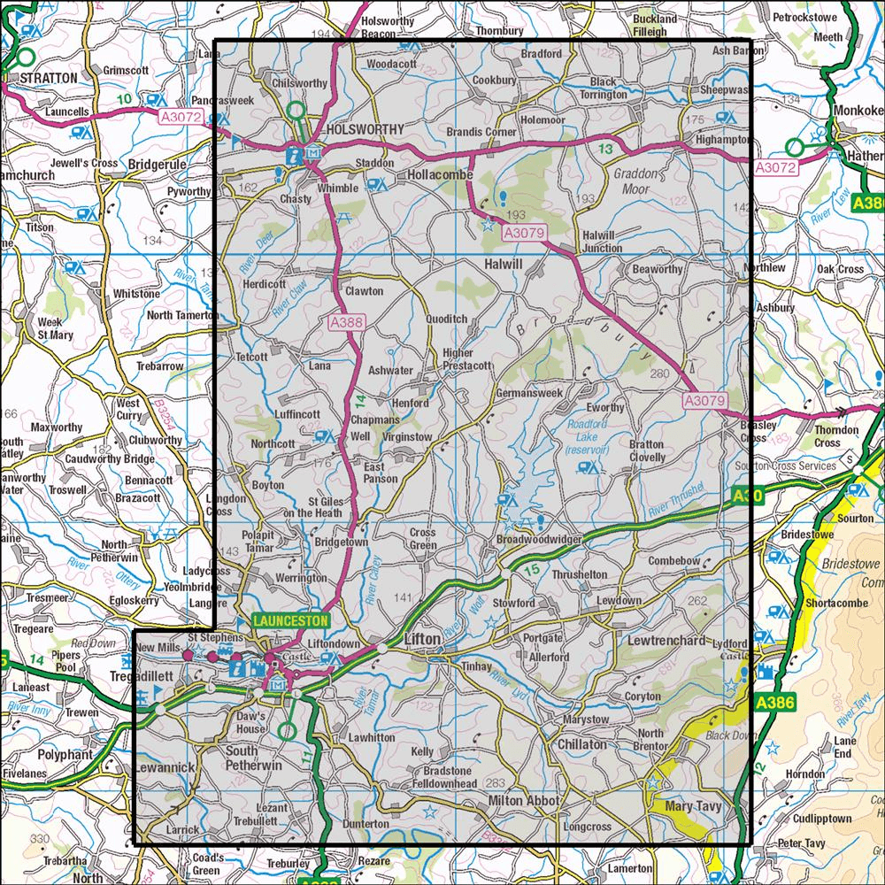 OMN4 image showing the area of the Ordnance Survey 1:25,000 Explorer map 112 Launceston & Holsworthy