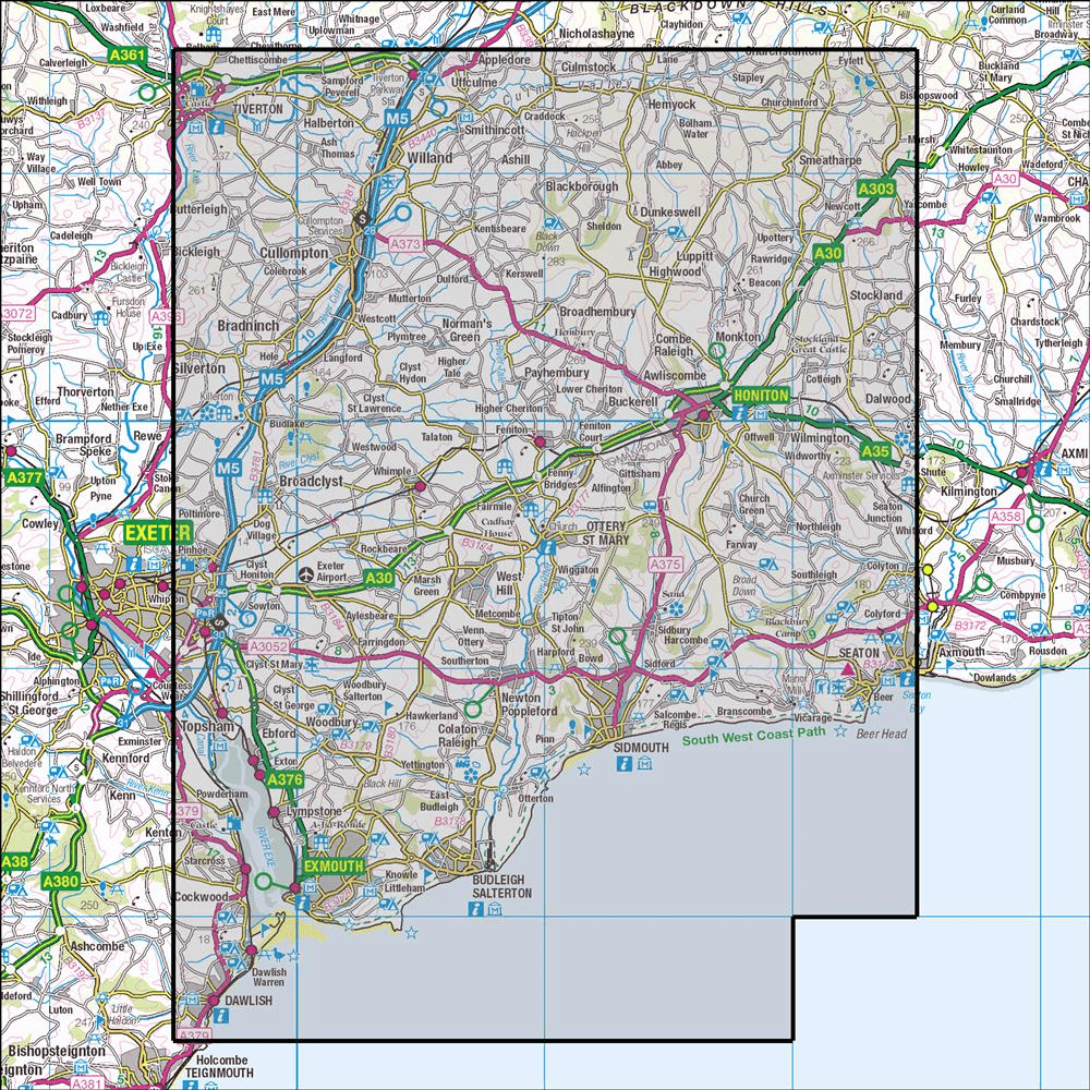OMN4 image showing the area of the Ordnance Survey 1:25,000 Explorer map 115 Exmouth & Sidmouth
