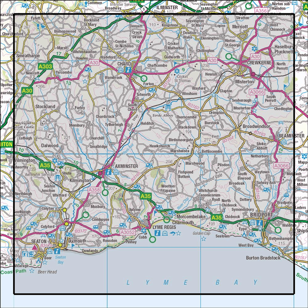 OMN4 image showing the area of the Ordnance Survey 1:25,000 Explorer map 116 Lyme Regis & Bridport