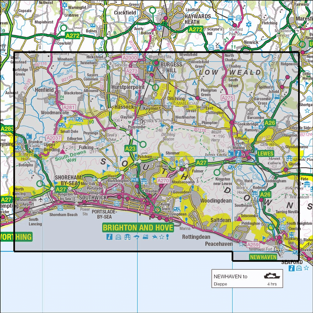 OMN4 image showing the area of the Ordnance Survey 1:25,000 Explorer map 122 Brighton & Hove