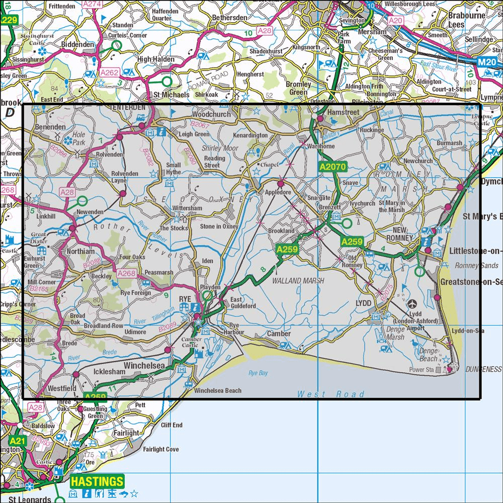 OMN4 image showing the area of the Ordnance Survey 1:25,000 Explorer map 125 Romney Marsh, Rye & Winchelsea