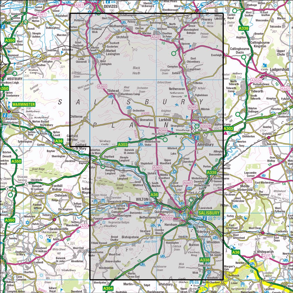 OMN4 image showing the area of the Ordnance Survey 1:25,000 Explorer map 130 Salisbury & Stonehenge