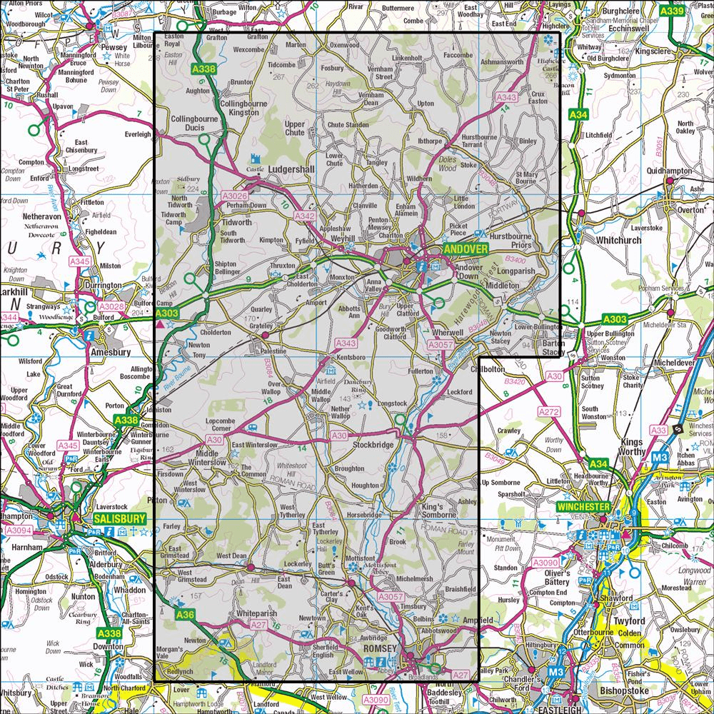 OMN4 image showing the area of the Ordnance Survey 1:25,000 Explorer map 131 Romsey, Andover & Test Valley