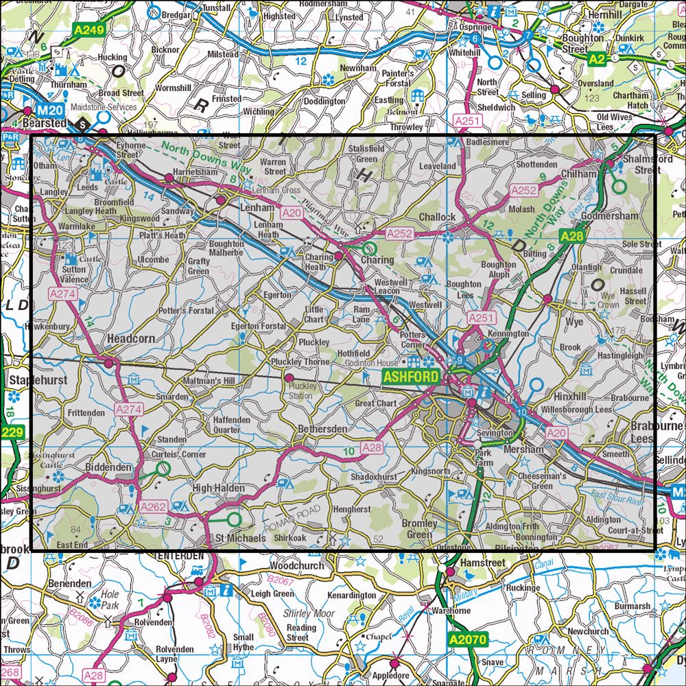 OMN4 image showing the area of the Ordnance Survey 1:25,000 Explorer map 137 Ashford