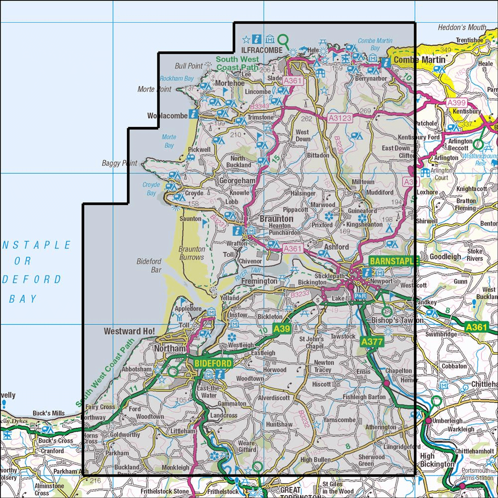 OMN4 image showing the area of the Ordnance Survey 1:25,000 Explorer map 139 Bideford, Ilfracombe & Barnstaple