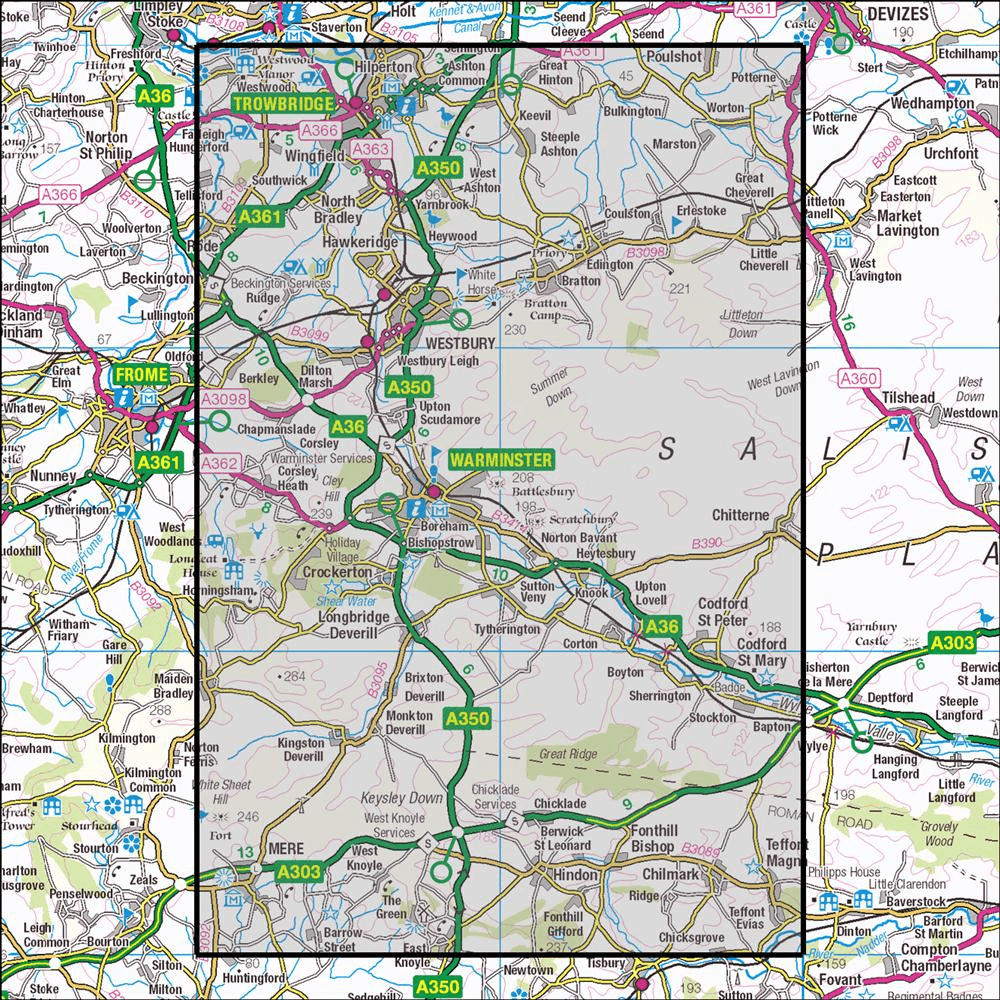 OMN4 image showing the area of the Ordnance Survey 1:25,000 Explorer map 143 Warminster & Trowbridge