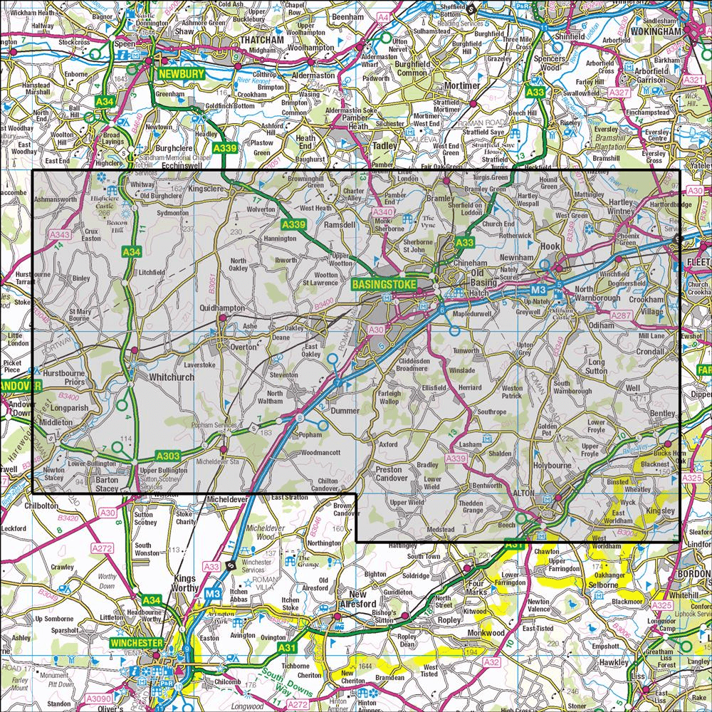 OMN4 image showing the area of the Ordnance Survey 1:25,000 Explorer map 144 Basingstoke, Alton & Whitchurch