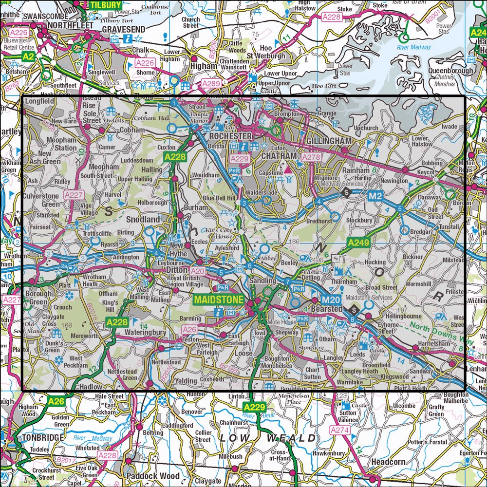 OMN4 image showing the area of the Ordnance Survey 1:25,000 Explorer map 148 Maidstone & the Medway Towns