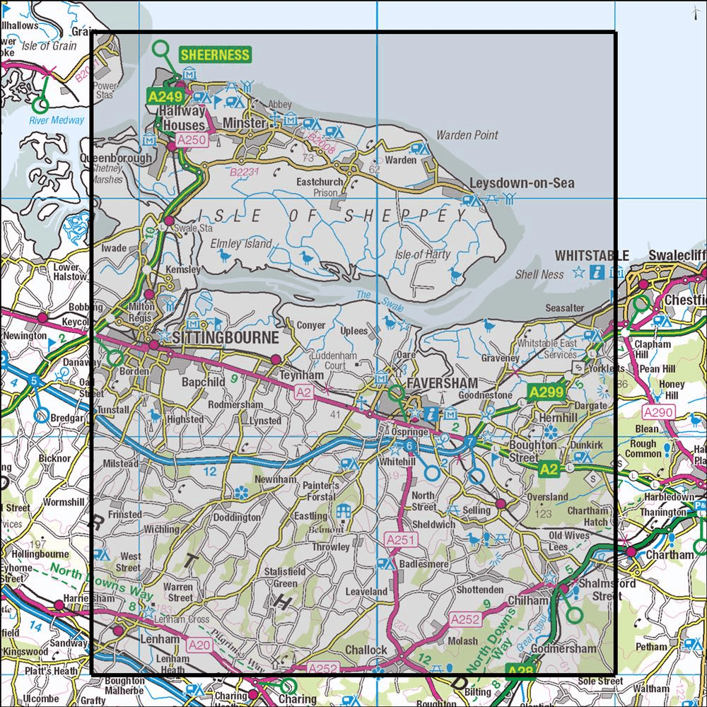 OMN4 image showing the area of the Ordnance Survey 1:25,000 Explorer map 149 Sittingbourne & Faversham