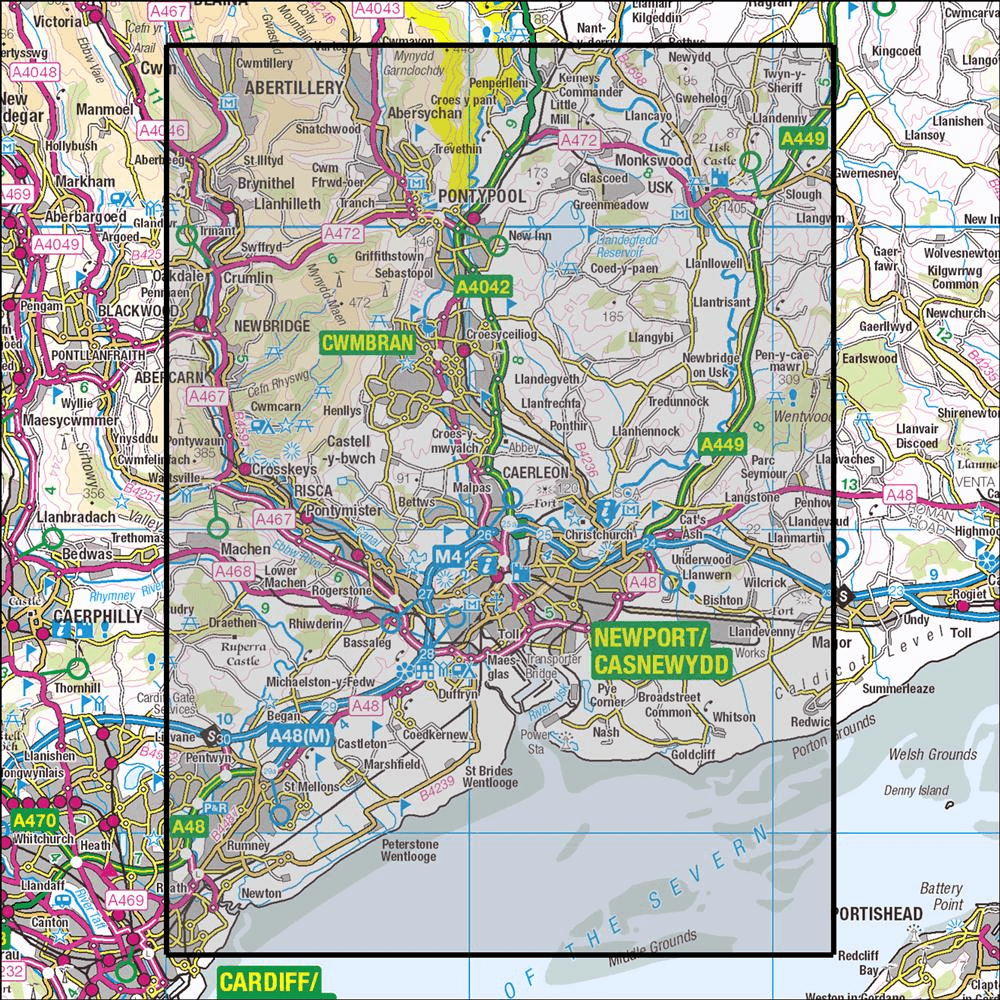 OMN4 image showing the area of the Ordnance Survey 1:25,000 Explorer map 152 Newport & Pontypool