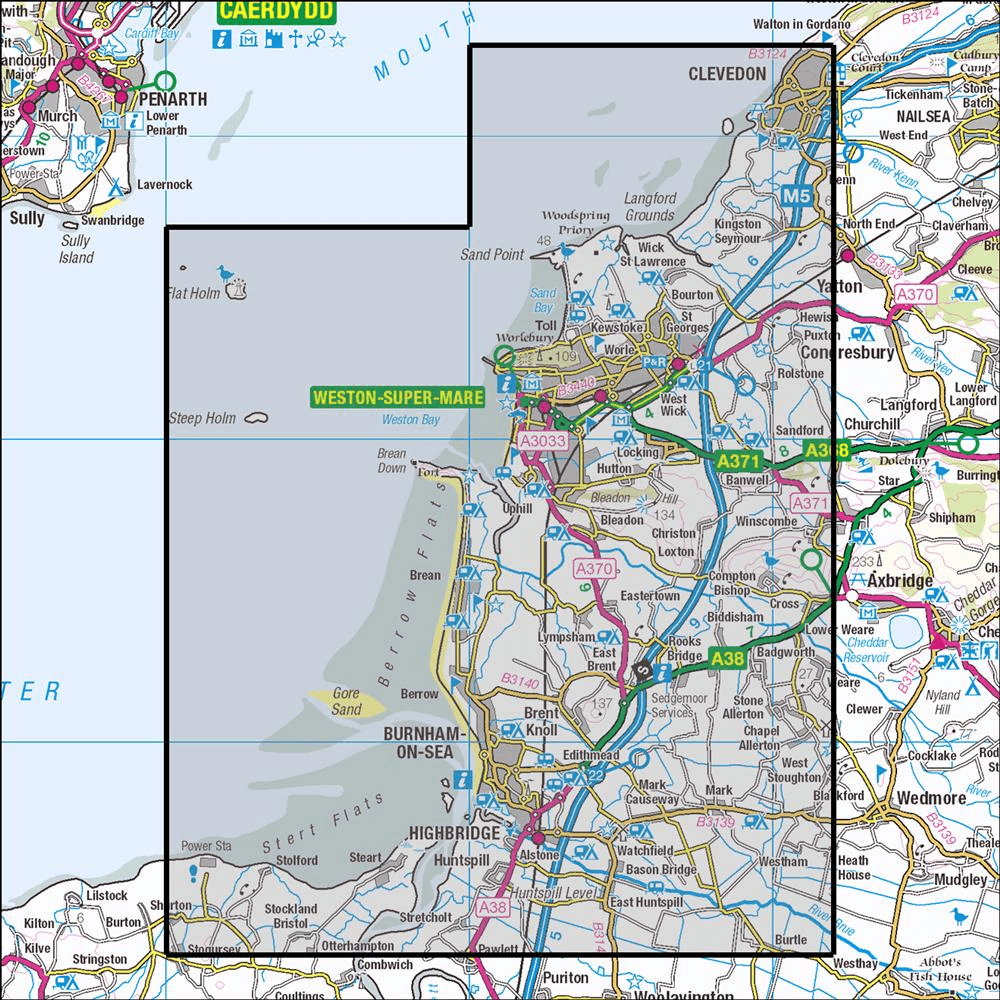 OMN4 image showing the area of the Ordnance Survey 1:25,000 Explorer map 153 Weston-Super-Mare & Bleadon Hill