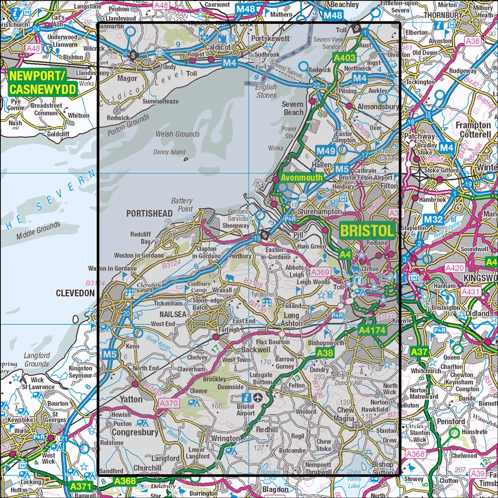 OMN4 image showing the area of the Ordnance Survey 1:25,000 Explorer map 154 Bristol West & Portishead