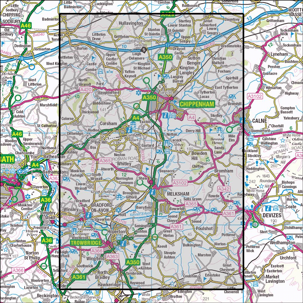 OMN4 image showing the area of the Ordnance Survey 1:25,000 Explorer map 156 Chippenham & Bradford-on-Avon