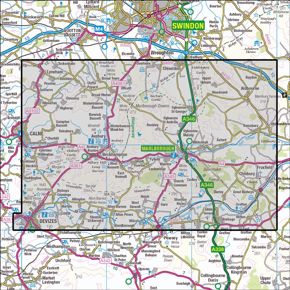 OMN4 image showing the area of the Ordnance Survey 1:25,000 Explorer map 157 Marlborough & Savernake Forest
