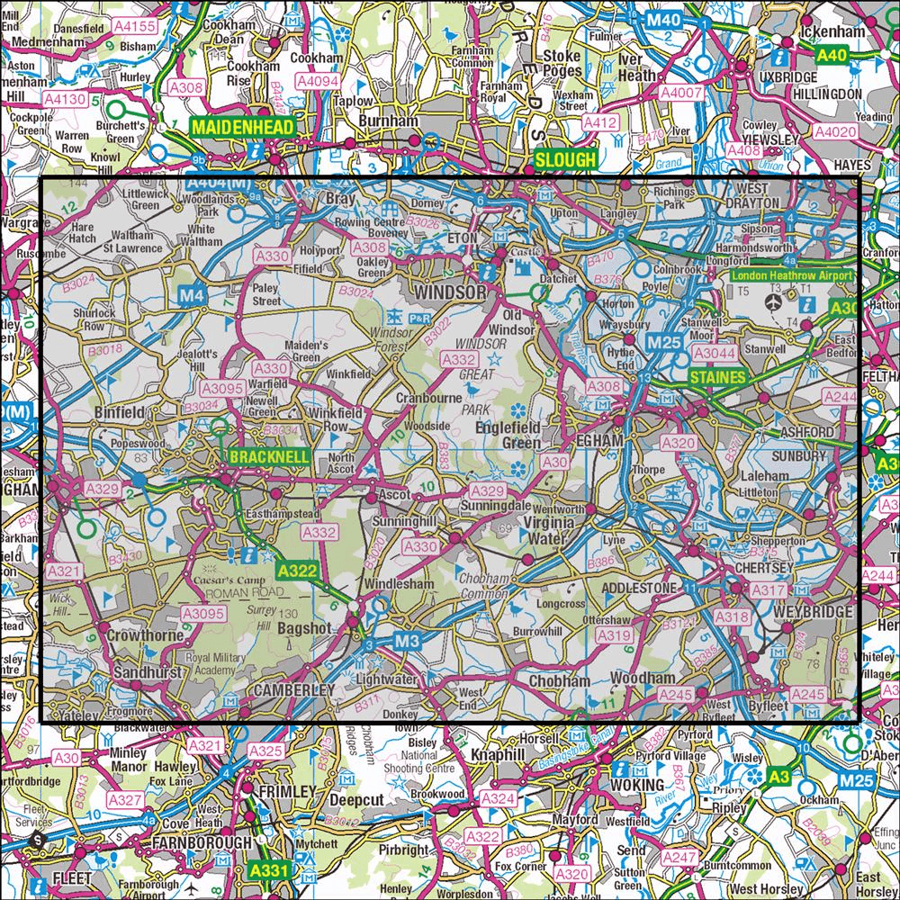 OMN4 image showing the area of the Ordnance Survey 1:25,000 Explorer map 160 Windsor, Weybridge & Bracknell
