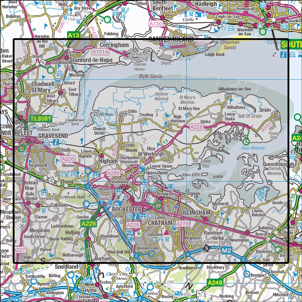 OMN4 image showing the area of the Ordnance Survey 1:25,000 Explorer map 163 Gravesend & Rochester