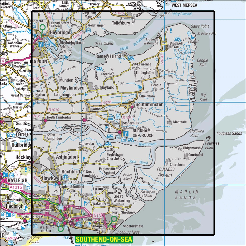 OMN4 image showing the area of the Ordnance Survey 1:25,000 Explorer map 176 Blackwater Estuary
