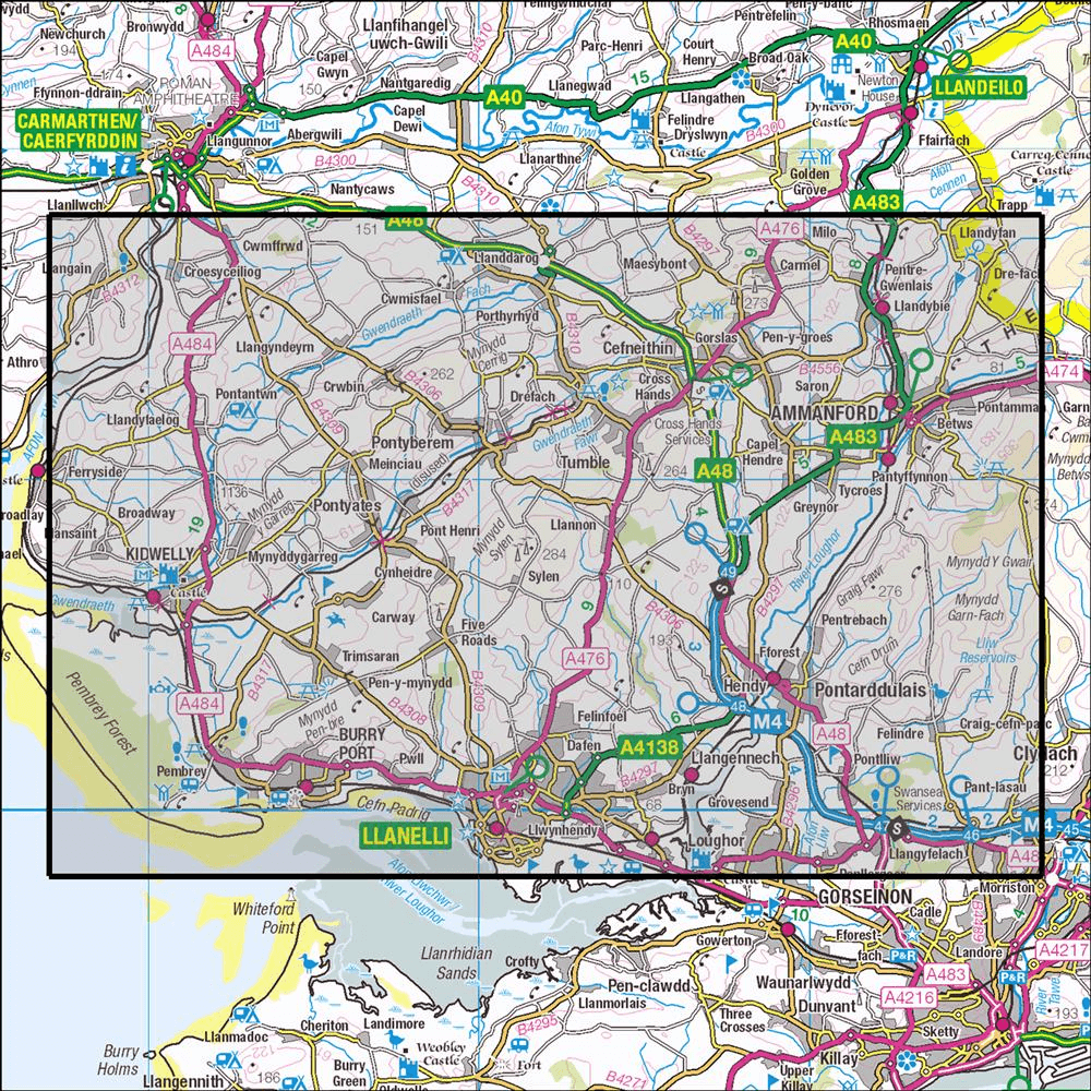 OMN4 image showing the area of the Ordnance Survey 1:25,000 Explorer map 178 Llanelli & Ammanford