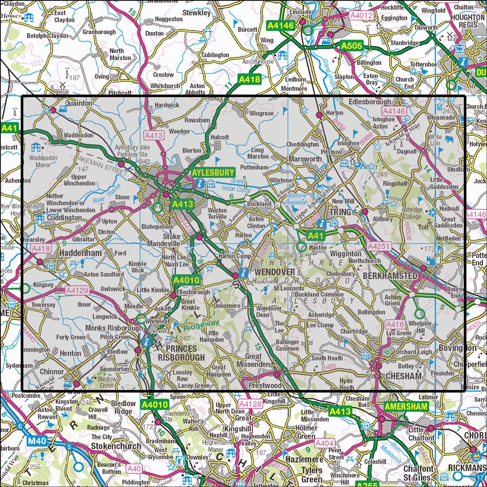 OMN4 image showing the area of the Ordnance Survey 1:25,000 Explorer map 181 Chiltern Hills North