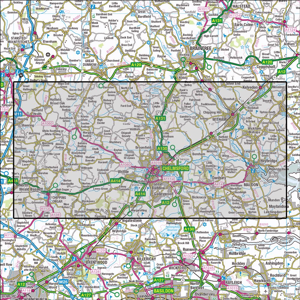 OMN4 image showing the area of the Ordnance Survey 1:25,000 Explorer map 183 Chelmsford & The Rodings