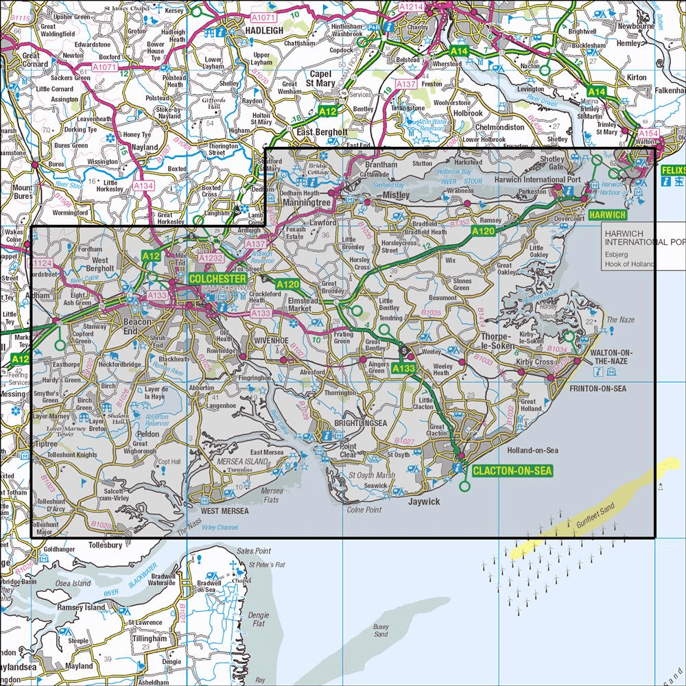 OMN4 image showing the area of the Ordnance Survey 1:25,000 Explorer map 184 Colchester