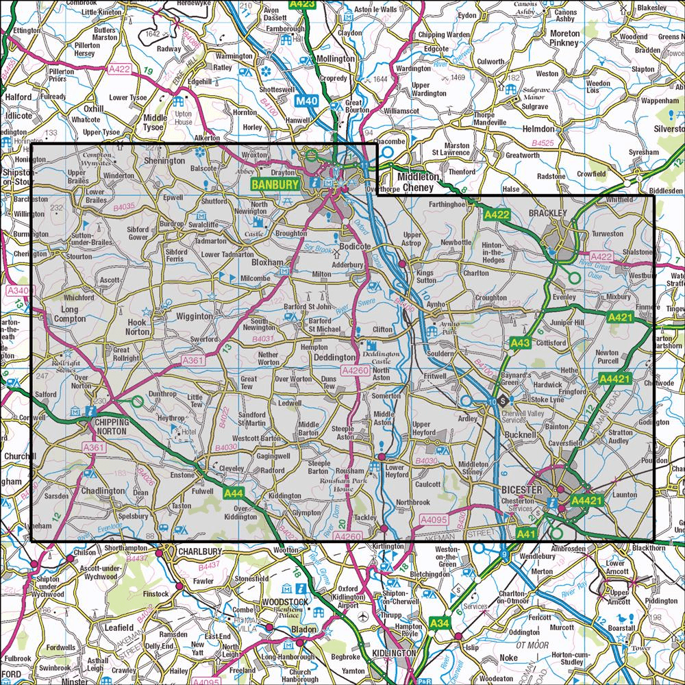OMN4 image showing the area of the Ordnance Survey 1:25,000 Explorer map 191 Banbury, Bicester & Chipping Norton