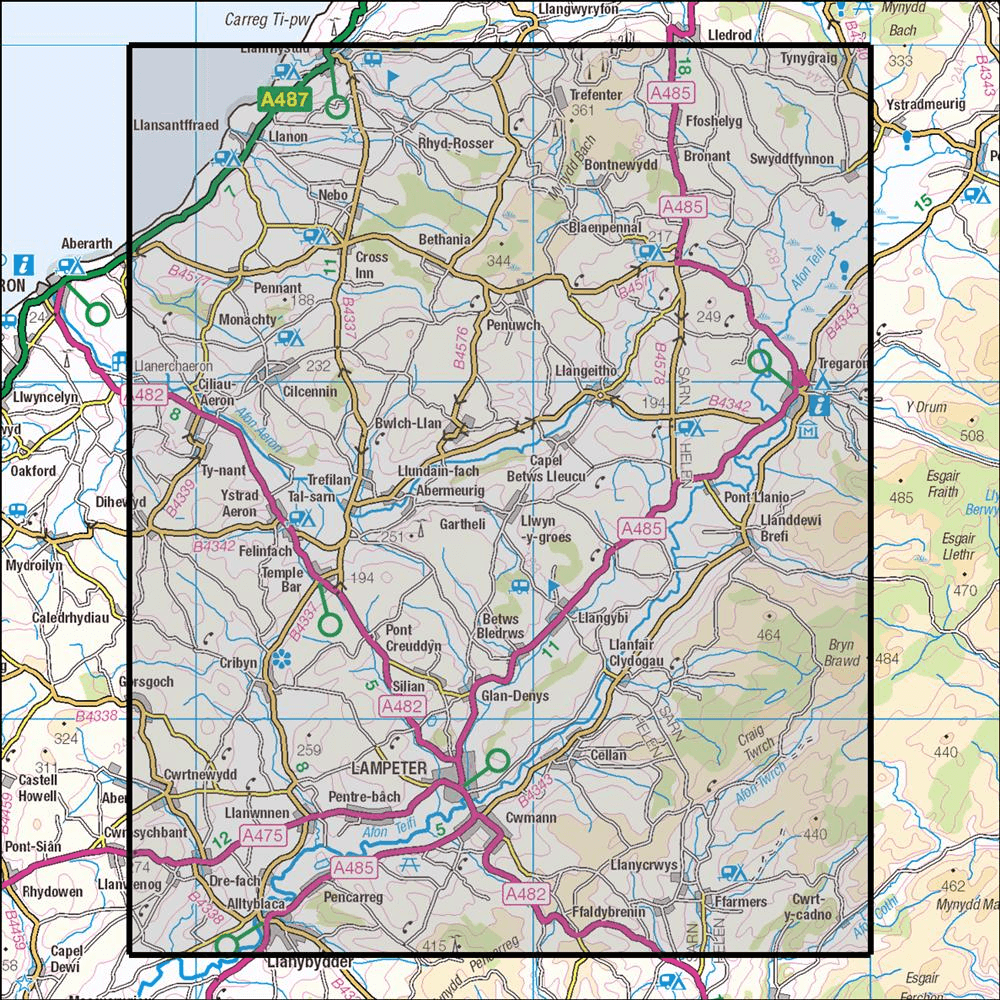 OMN4 image showing the area of the Ordnance Survey 1:25,000 Explorer map 199 Lampeter