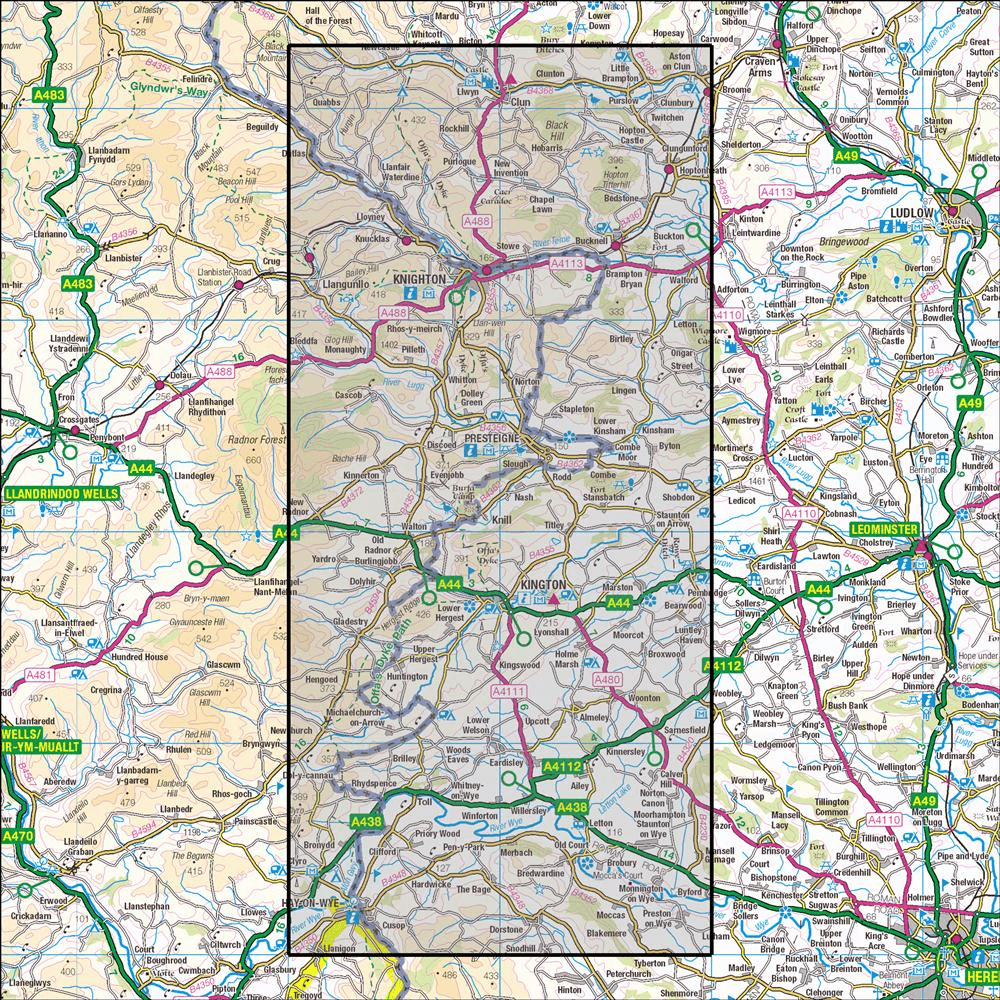 OMN4 image showing the area of the Ordnance Survey 1:25,000 Explorer map 201 Knighton & Presteigne