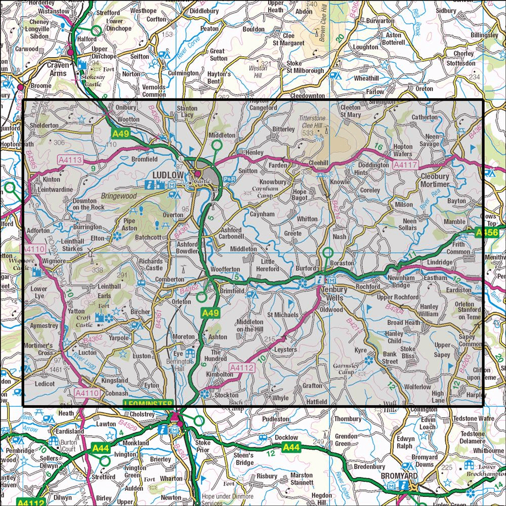 OMN4 image showing the area of the Ordnance Survey 1:25,000 Explorer map 203 Ludlow