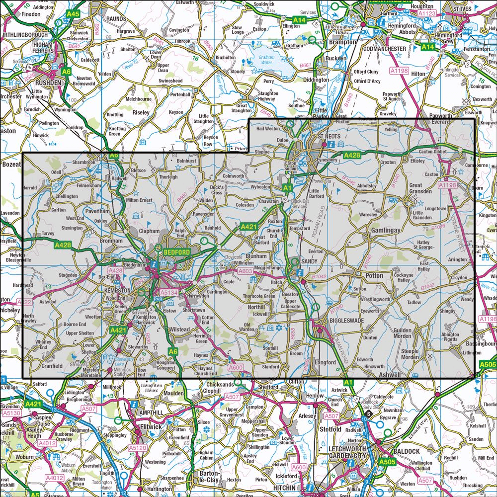 OMN4 image showing the area of the Ordnance Survey 1:25,000 Explorer map 208 Bedford & St Neots
