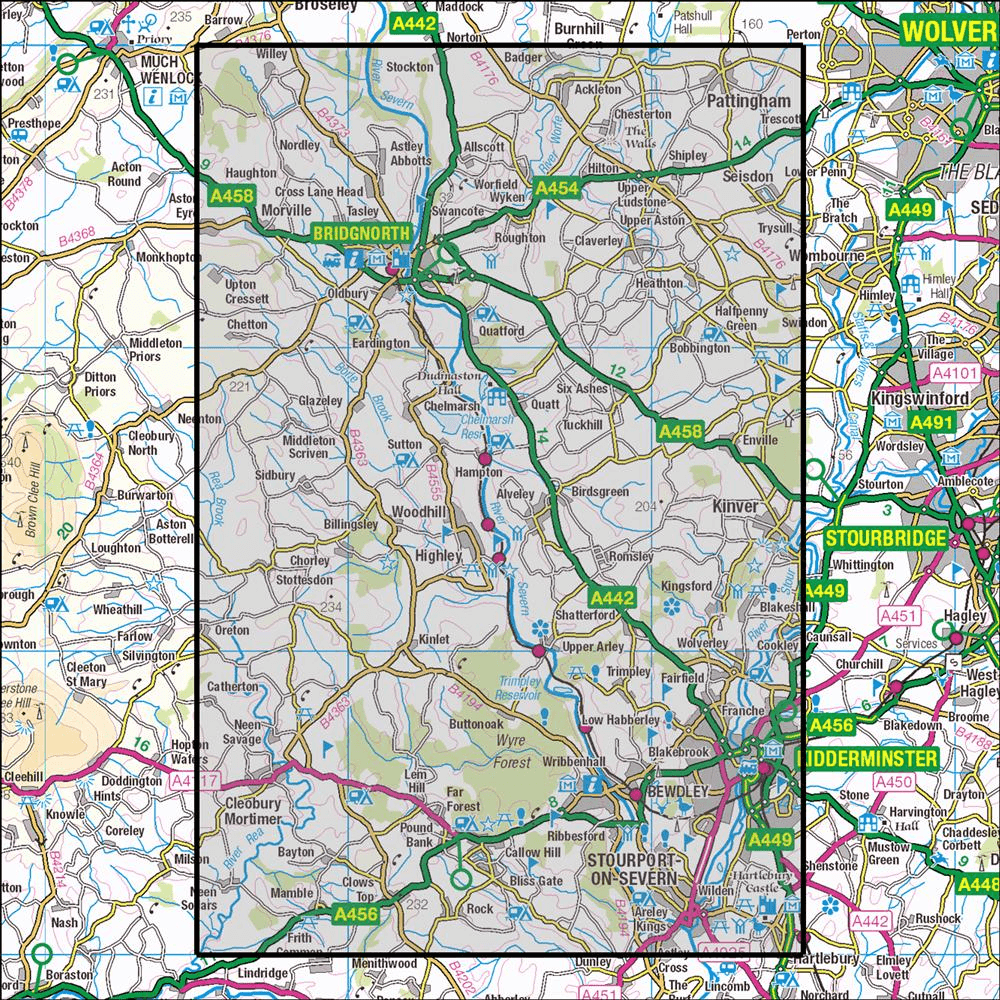 OMN4 image showing the area of the Ordnance Survey 1:25,000 Explorer map 218 Kidderminster & Wyre Forest
