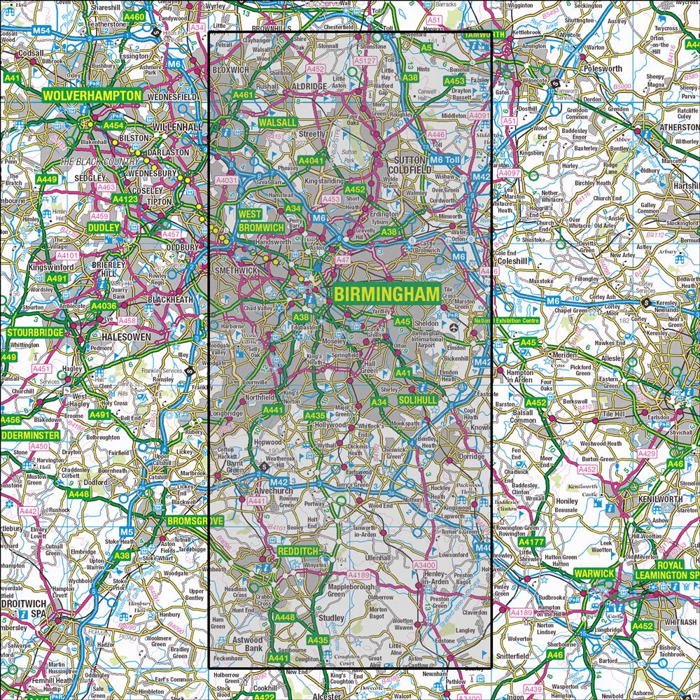 OMN4 image showing the area of the Ordnance Survey 1:25,000 Explorer map 220 Birmingham
