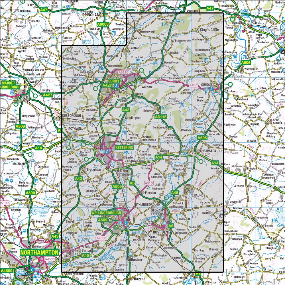 OMN4 image showing the area of the Ordnance Survey 1:25,000 Explorer map 224 Corby, Kettering & Wellingborough