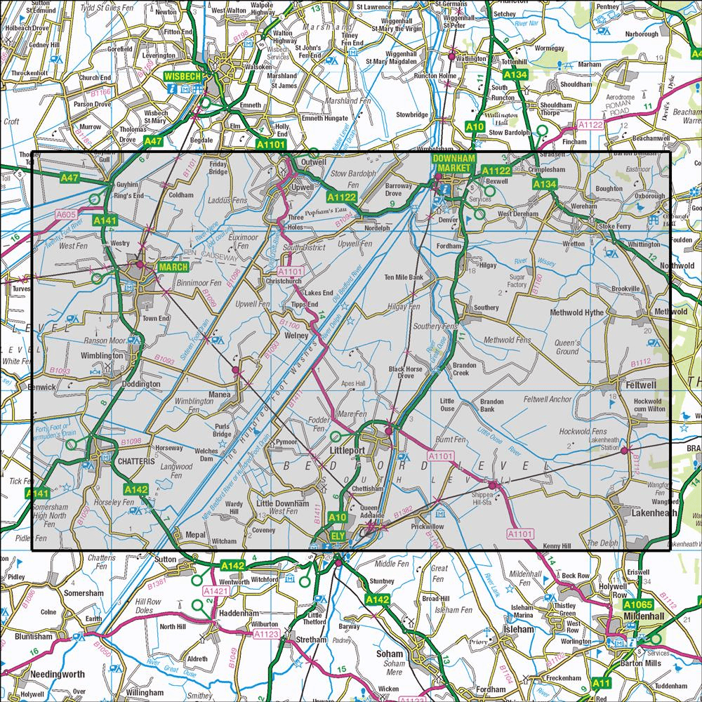OMN4 image showing the area of the Ordnance Survey 1:25,000 Explorer map 228 March & Ely