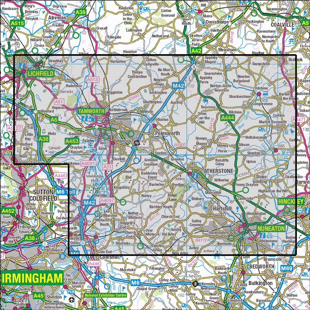 OMN4 image showing the area of the Ordnance Survey 1:25,000 Explorer map 232 Nuneaton & Tamworth
