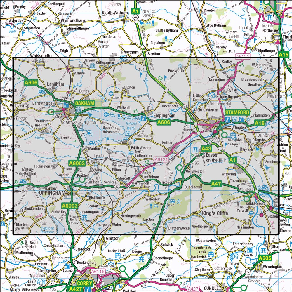 OMN4 image showing the area of the Ordnance Survey 1:25,000 Explorer map 234 Rutland Water