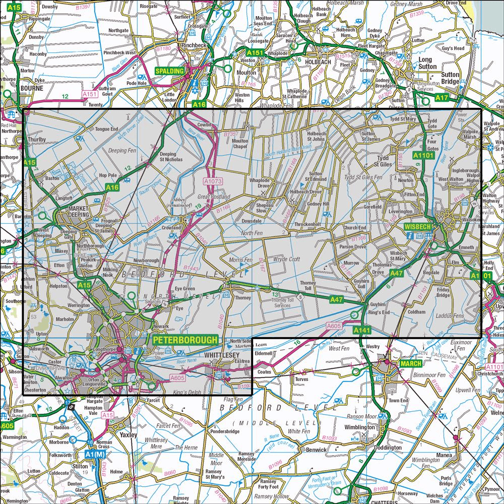 OMN4 image showing the area of the Ordnance Survey 1:25,000 Explorer map 235 Wisbech & Peterborough North