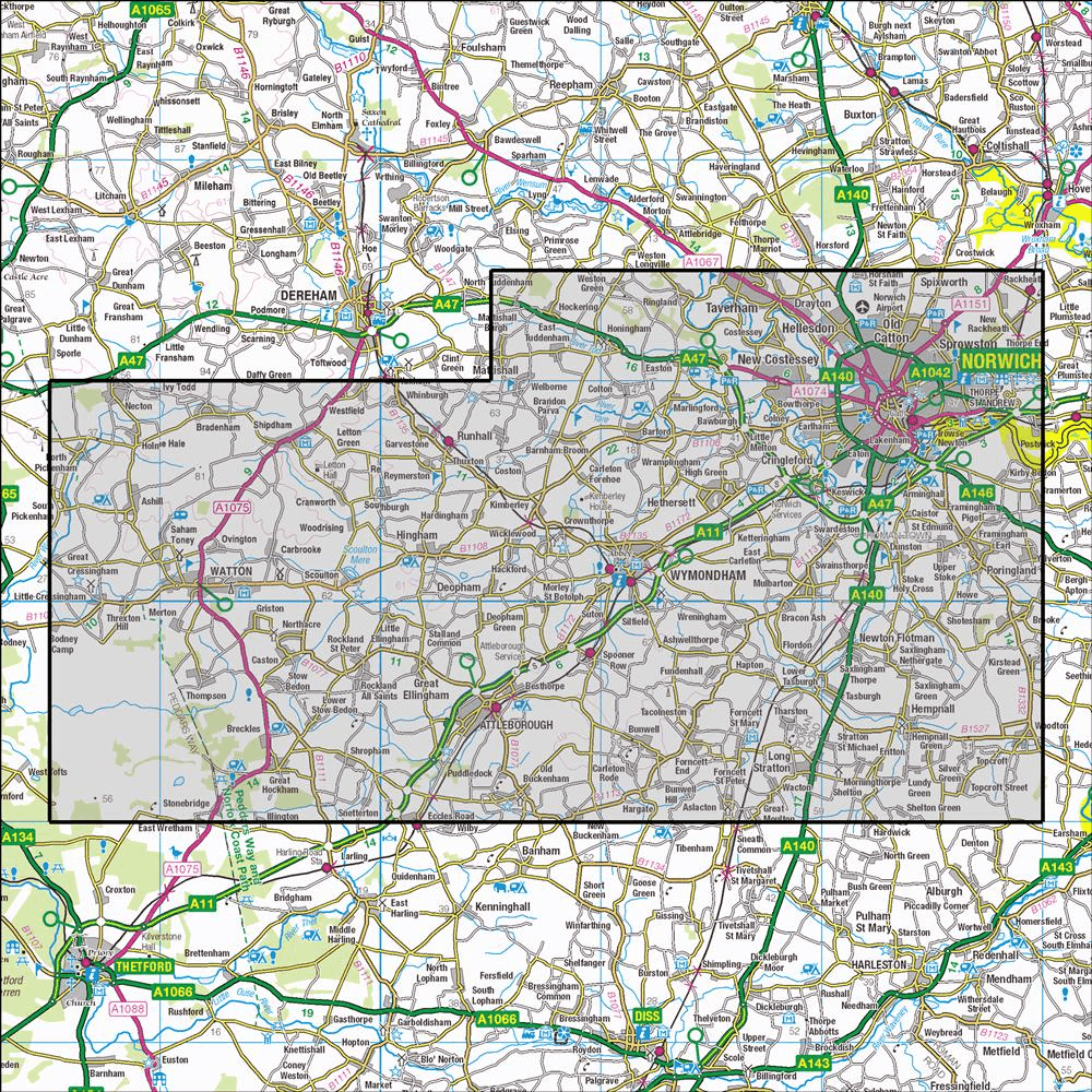 OMN4 image showing the area of the Ordnance Survey 1:25,000 Explorer map 237 Norwich