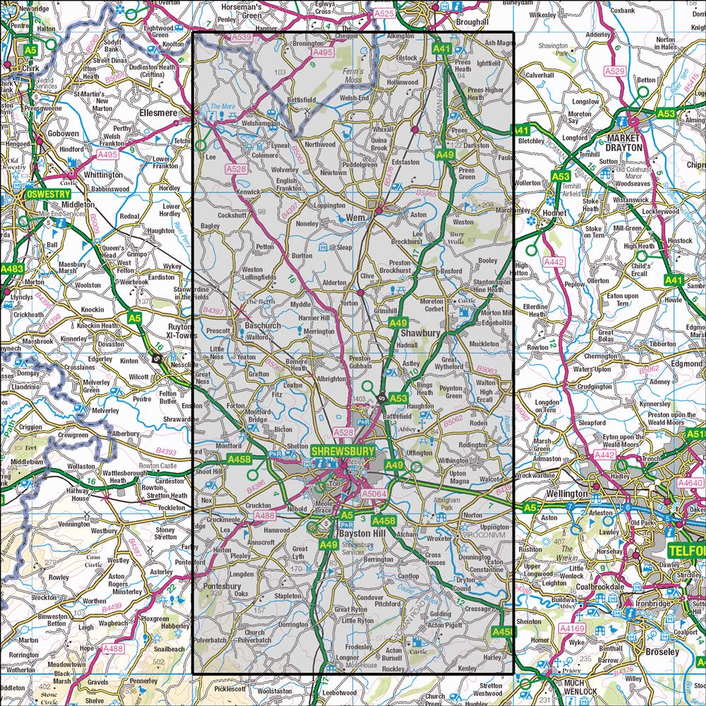 OMN4 image showing the area of the Ordnance Survey 1:25,000 Explorer map 241 Shrewsbury