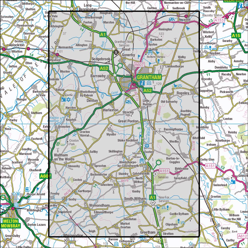 OMN4 image showing the area of the Ordnance Survey 1:25,000 Explorer map 247 Grantham