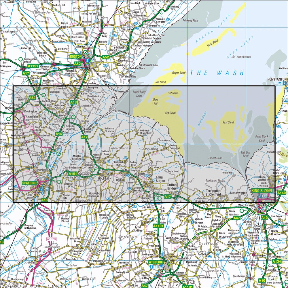 OMN4 image showing the area of the Ordnance Survey 1:25,000 Explorer map 249 Spalding & Holbeach