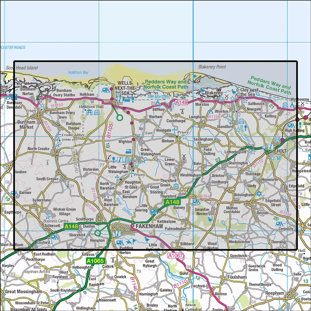 OMN4 image showing the area of the Ordnance Survey 1:25,000 Explorer map 251 Norfolk Coast Central