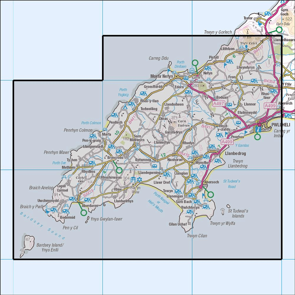 OMN4 image showing the area of the Ordnance Survey 1:25,000 Explorer map 253 Lleyn Peninsula West