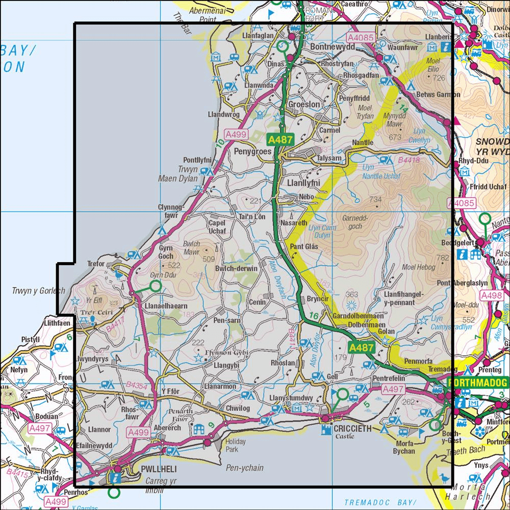 OMN4 image showing the area of the Ordnance Survey 1:25,000 Explorer map 254 Lleyn Peninsula East