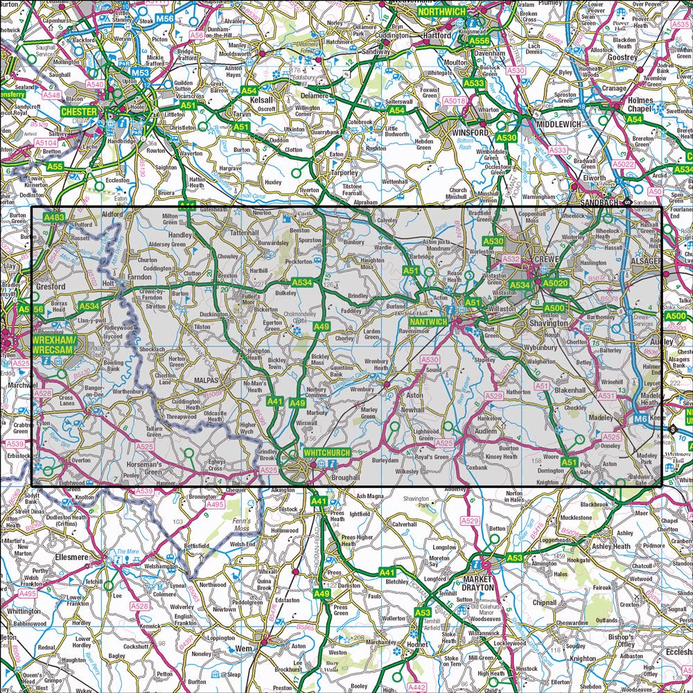 OMN4 image showing the area of the Ordnance Survey 1:25,000 Explorer map 257 Crewe & Nantwich