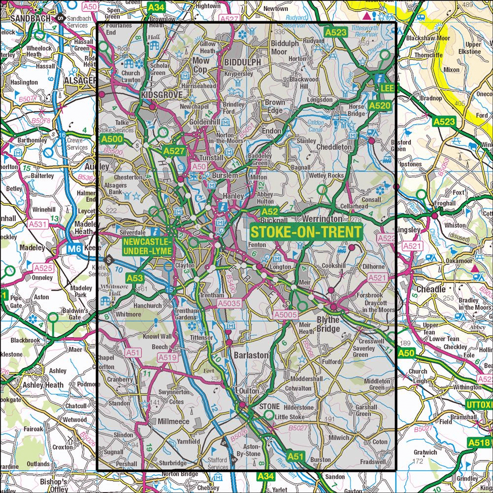 OMN4 image showing the area of the Ordnance Survey 1:25,000 Explorer map 258 Stoke-on-Trent & Newcastle-under-Lyme